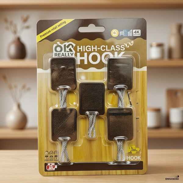 5PCs Set Self-Stick Wooden Hooks