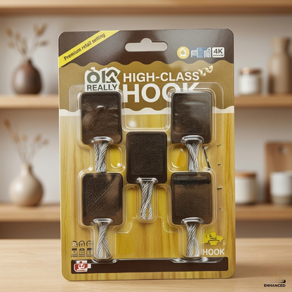 5PCs Set Self-Stick Wooden Hooks