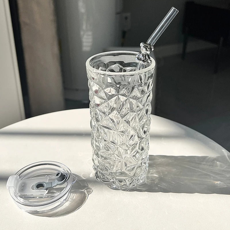 Diamond Acrylic Glass Bear Cup with Lid