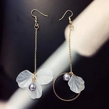 Elegant Flower Petal Tassel Drop Asymmetric Earrings