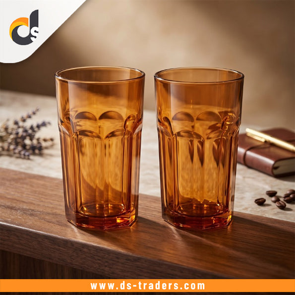 2PCs Vintage Amber Drinking Glass Set