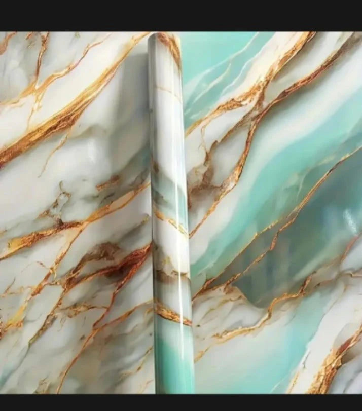 Waterproof Green & Golden Marble Sheet (60cm x 2m)