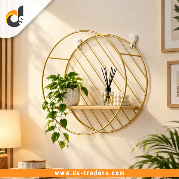 Luxury Round Metal & Wood Wall Shelf