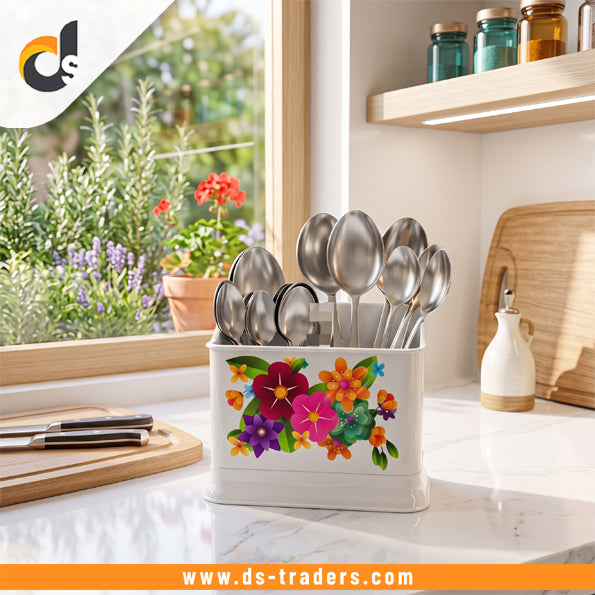 Elegant Floral Plastic Cutlery Holder