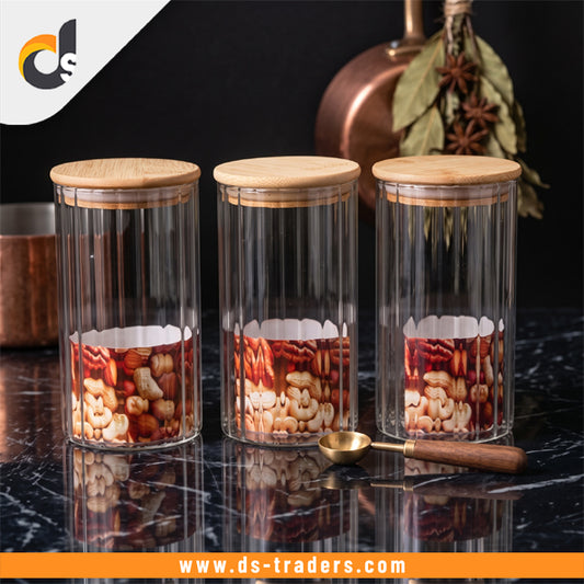 3PCs Glass Jar Set With Wooden Lid