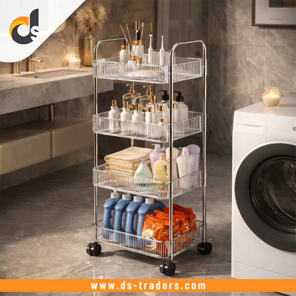 4 Layer Acrylic Rolling Storage Trolley Rack