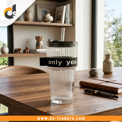 Elegant Glass Tumbler With Straw
