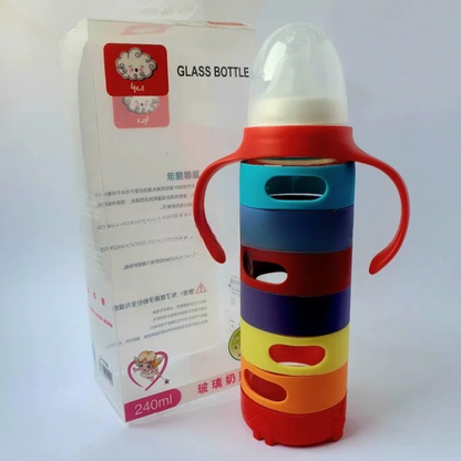 Cute Baby Multi-Color Feeding Bottle with Silicone Cover (240ml)