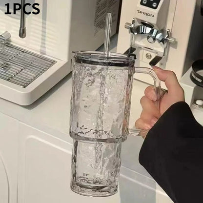 Stylish Glass Tumbler Cup with Handle & Straw