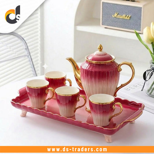 8PCs Ceramic Tea Set With Tray