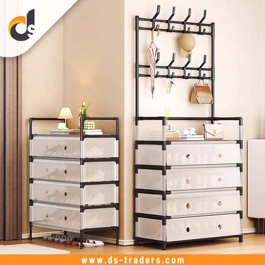 Multi-Functional Storage Cabinet with Coat Rack & Hooks