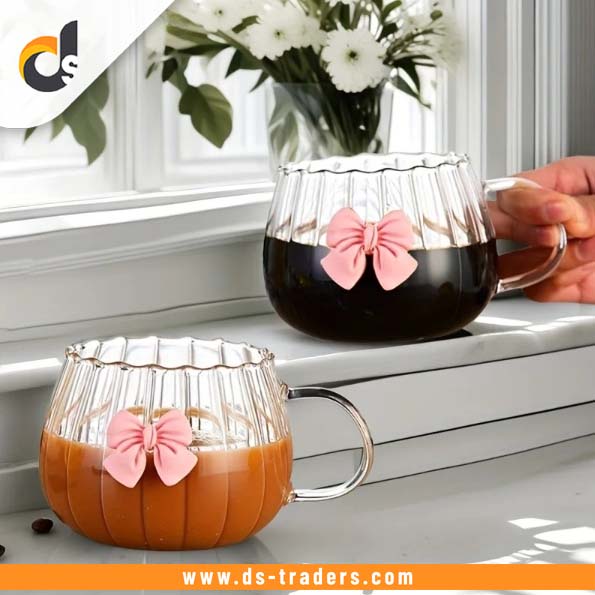 Glass Pumpkin Shape Bow Coffee Cup