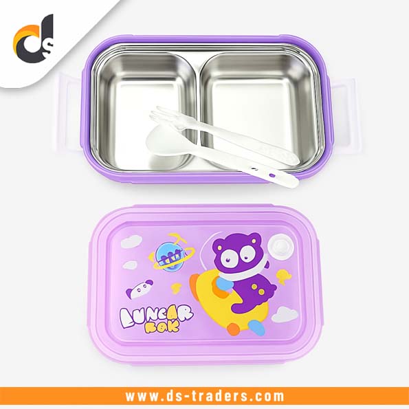 2 Compartment Stainless Steel LunchBox with Spoon & Fork