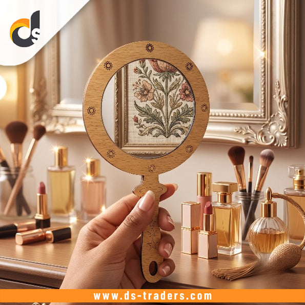 Portable Elegant Wooden Hand Mirror