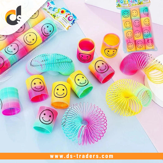 Pack Of 2 - Mini Smiling Face Rainbow Circle Spring Toy