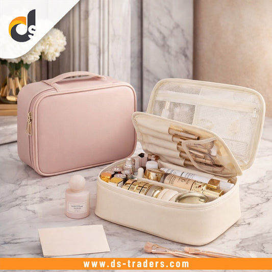 Multi Compartment Leather Cosmetic Bag