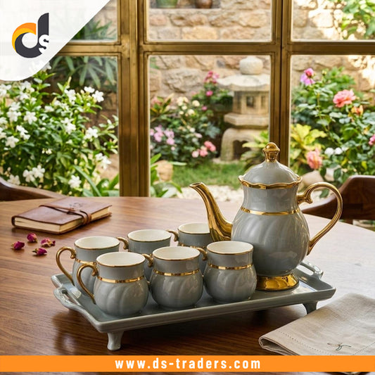 8PCs Ceramic Tea Set With Tray