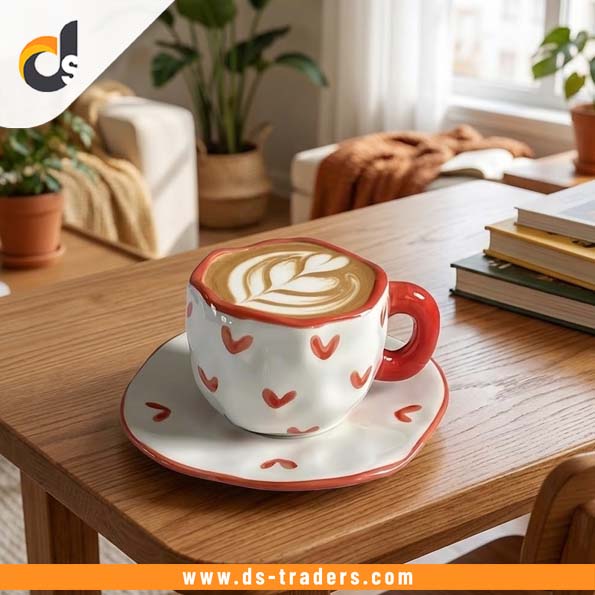 Heart Printed Ceremic Coffee Mug with Sausar