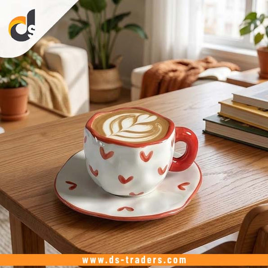 Heart Printed Ceremic Coffee Mug with Sausar