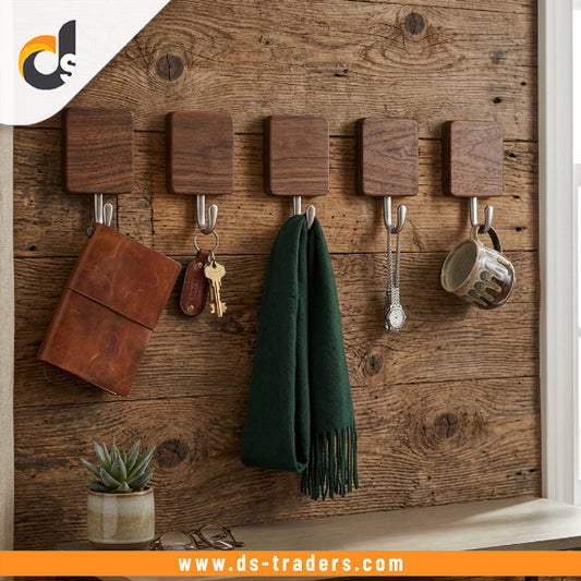 5PCs Set Self-Stick Wooden Hooks