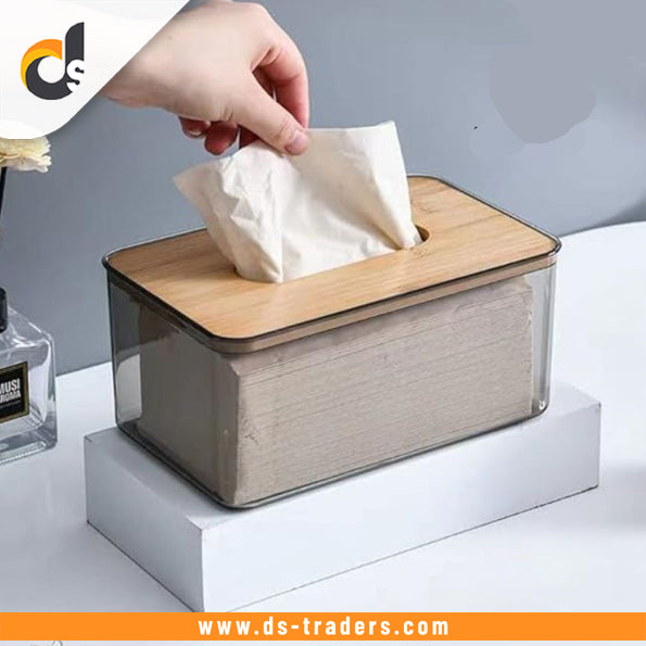 Acrylic Tissue Box With Bamboo Wood Lid