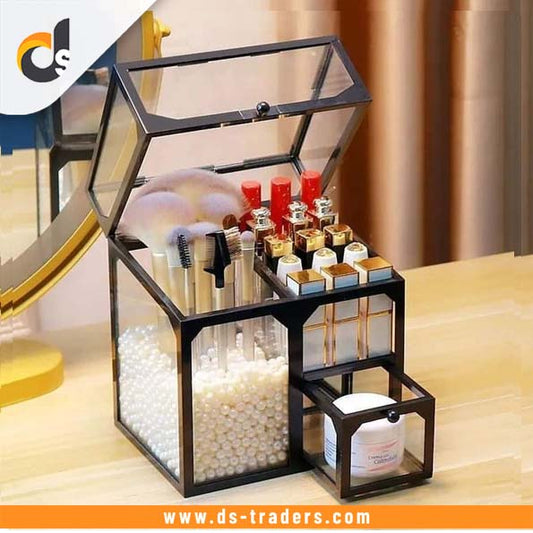 Glass Cosmetic And Makeup Brush Organizer