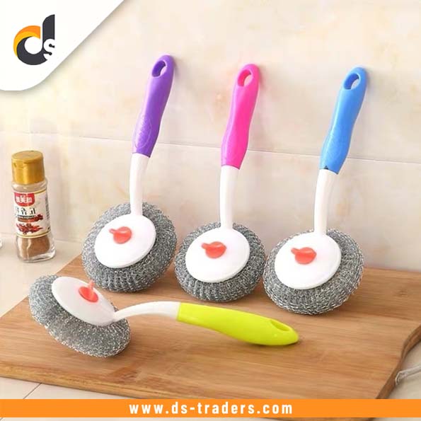 Pot Cleaning Steel Sponge with Long Handle