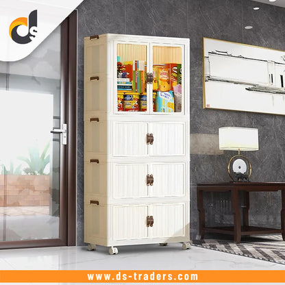 Portable Storage Organizer With Transparent Doors And Wheels