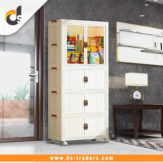 Portable Storage Organizer With Transparent Doors And Wheels