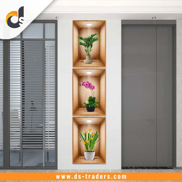 Triple Simulated Plant Potted Wall Sticker