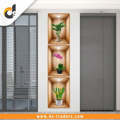 Triple Simulated Plant Potted Wall Sticker