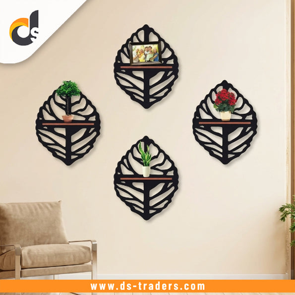 4PCs Wooden Leaf Wall Shelf