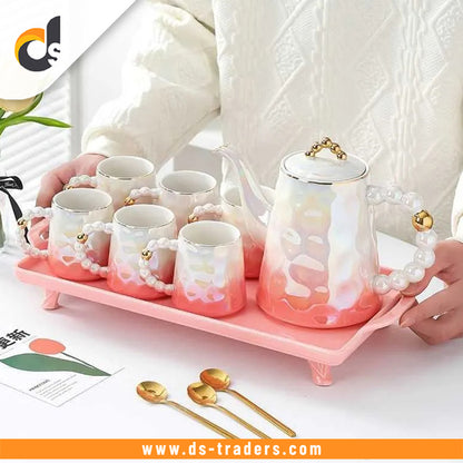 8PCS Luxury Ceramic Tea Cup Set With Tray