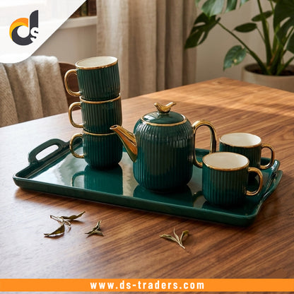 8PCs Ceramic Tea Set With Tray