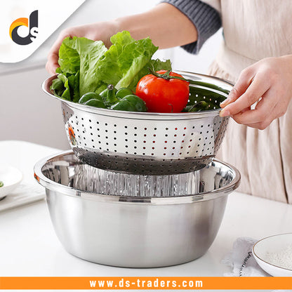 Stainless Steel 2PCs Grater & Strainer Bowl
