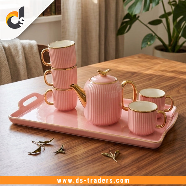 8PCs Ceramic Tea Set With Tray