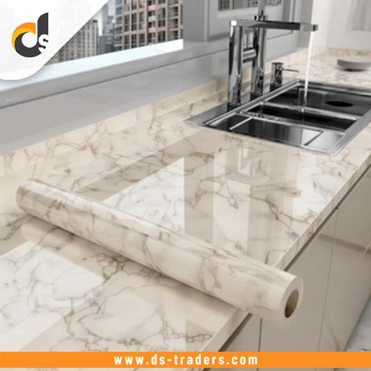 Cream Marble Texture Design PVC Waterproof Sheet (60cmx200cm)