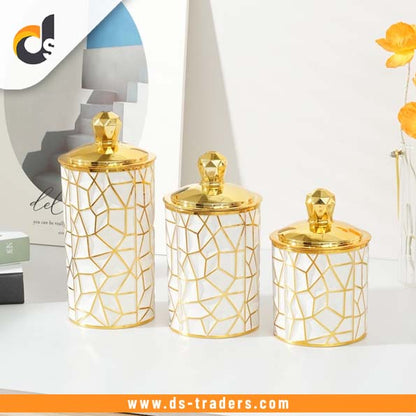 3PCs White & Gold Plastic Airtight Container