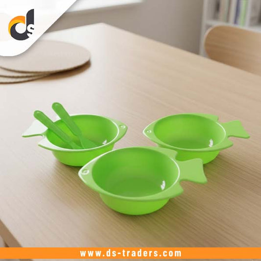 3PCS Fish Shape Plastic Bowl Set with Spoon & Fork