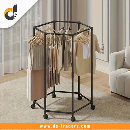 360° Rotating Hexagon Cloth Drying Rack With Wheel