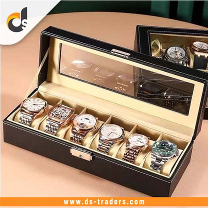 6 Slots Leather Printed Watch Organizer Box