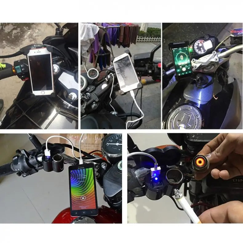 12V Motorcycle USB Charger Socket and Lighter