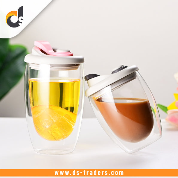 Double Wall Glass Cup With Silicone Lid
