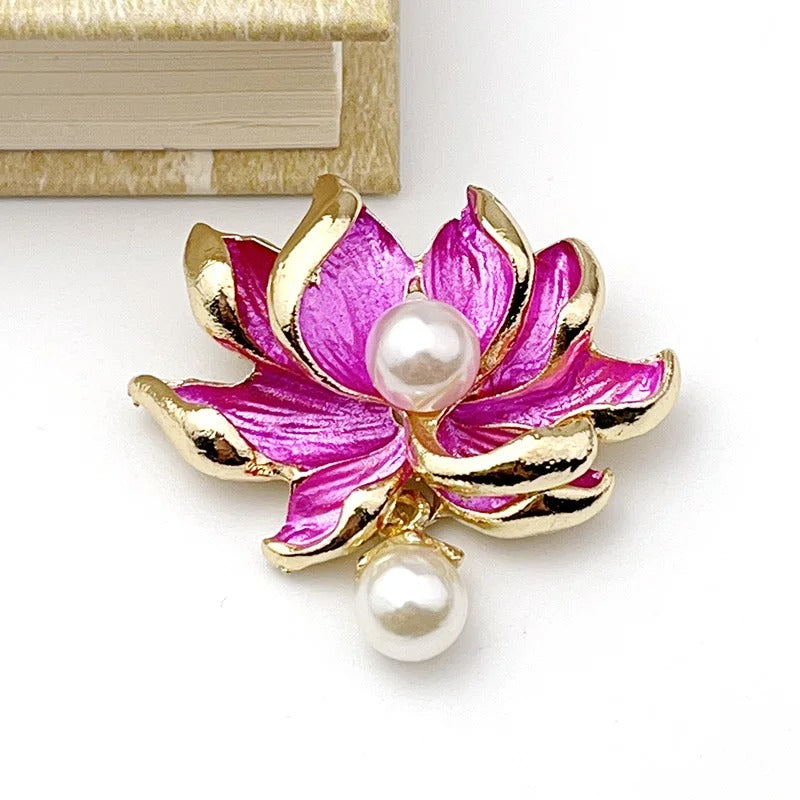 Elegant Pearl Lotus Pin Brooch