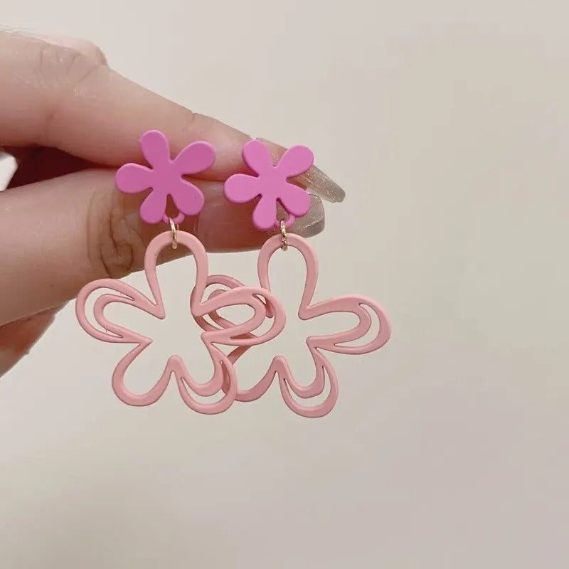 Sweet Pink Flower Petal Drop Earrings