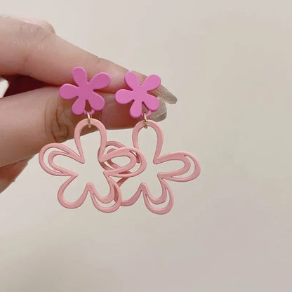 Sweet Pink Flower Petal Drop Earrings