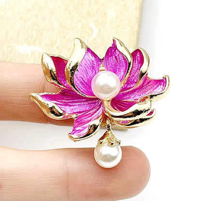 Elegant Pearl Lotus Pin Brooch