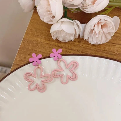 Sweet Pink Flower Petal Drop Earrings