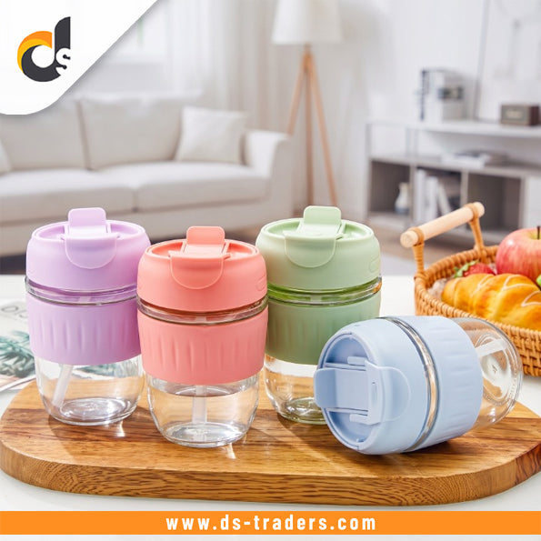 Double Layer Travel Glass Mug With Lid