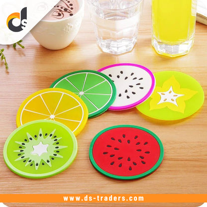Pack of 6 silicone beautiful fruits slices shape Tea mat (Random Designs)